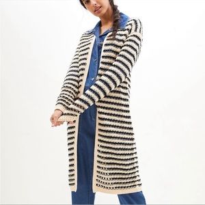 Anthropologie Maeve Black & Cream Stripe Knit Open Front Long Cardigan Sweater S